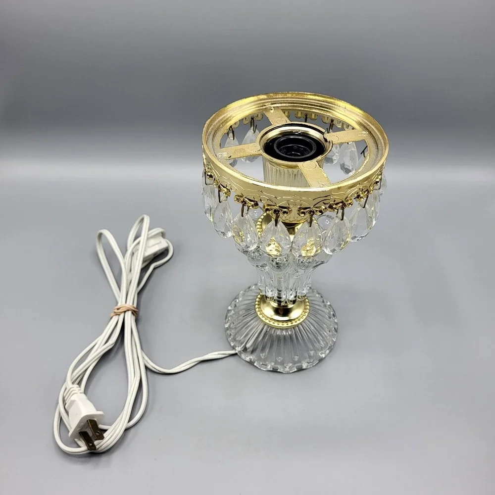 Michelotti Crystal Boudoir Table Lamp Base Crystal Prisms Gold Tone Glass Clear